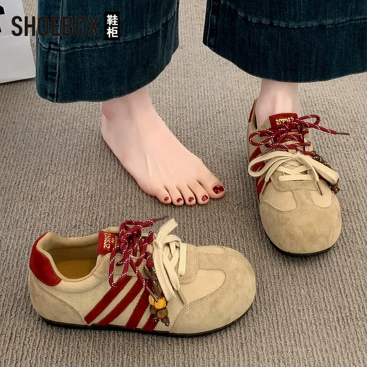 SH0EBOX鞋柜复古百搭德训鞋女款2025新款秋冬休闲鞋子阿甘女鞋