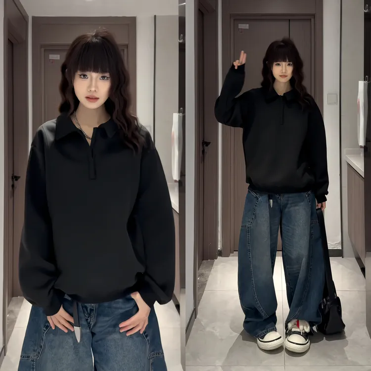 460g重磅半拉链卫衣男秋冬款潮牌cleanfit高级感polo领长袖打底衫