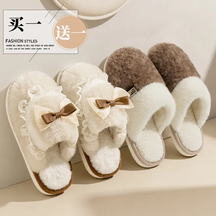 买一送一棉拖鞋情侣家居一对女款2025款冬季室内居家毛毛拖鞋男
