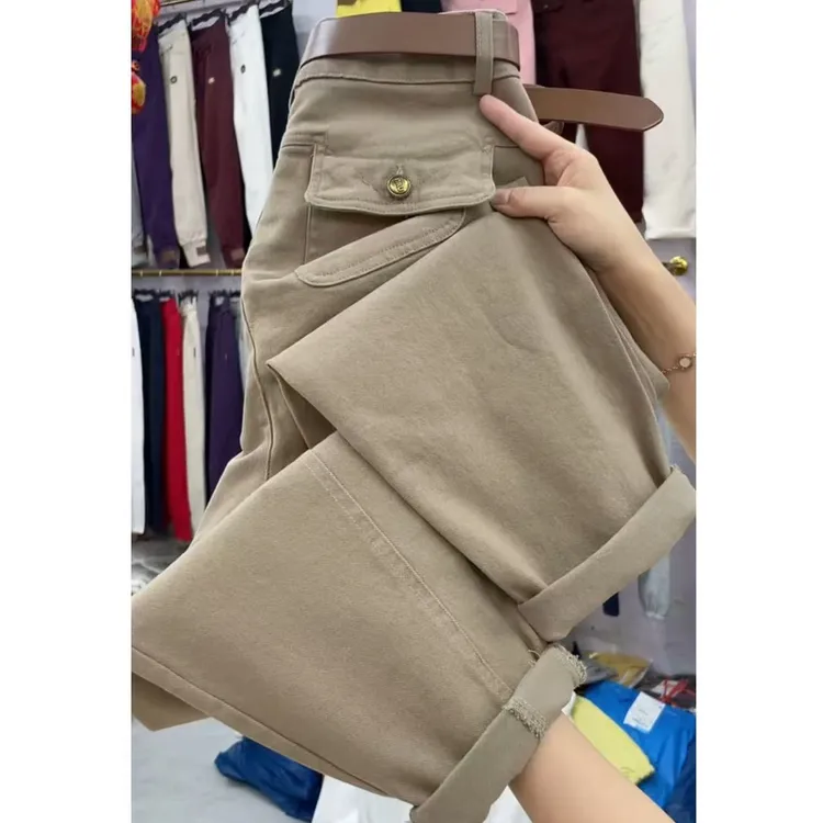 水洗棉牛仔裤秋季新款休闲百搭显瘦小脚直筒裤高腰弹力宽松哈伦裤