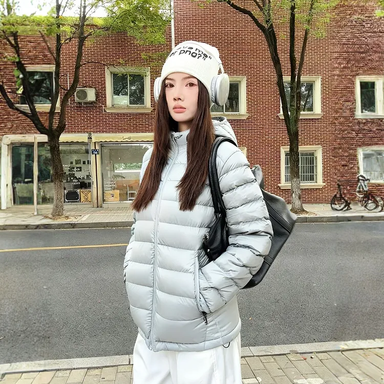 ICHMODE 排骨羽绒服90白鸭绒美式复古女冬季轻薄防寒连帽短外套