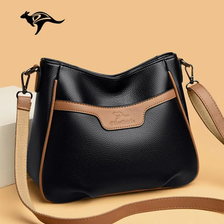 袋鼠真皮女包2025新款洋气百搭大容量中老年妈妈包女士牛皮斜挎包
