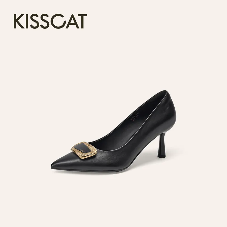 【商场同款】接吻猫【鎏金】25秋新法式真皮气质软垫高跟鞋KA65510-10