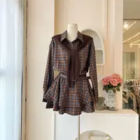 LHTE青青大码衣橱 秋冬美拉德假两件衬衫学院风连衣裙L5958棕色