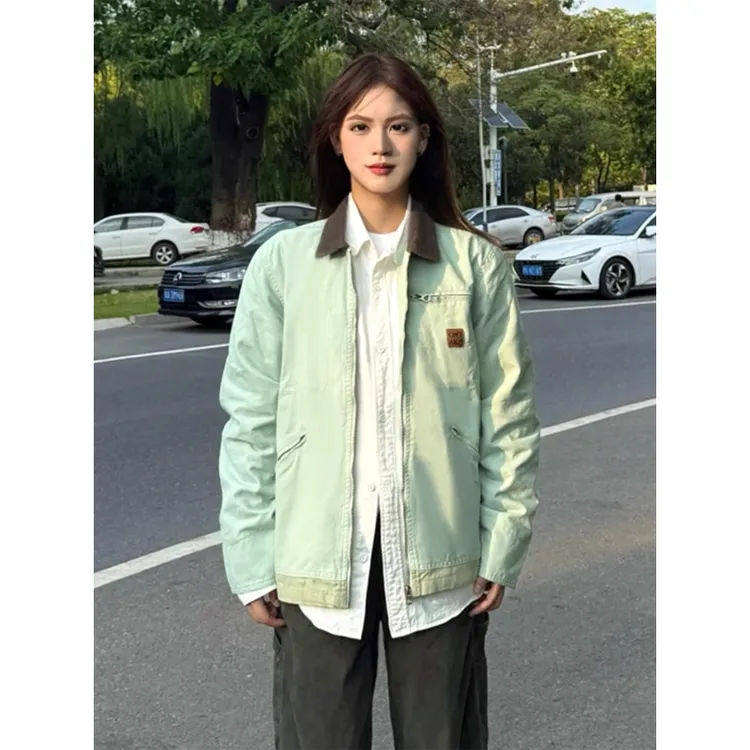 薄荷绿短款哈灵顿外套男女秋季美式复古翻领棒球服高级感痞帅外套