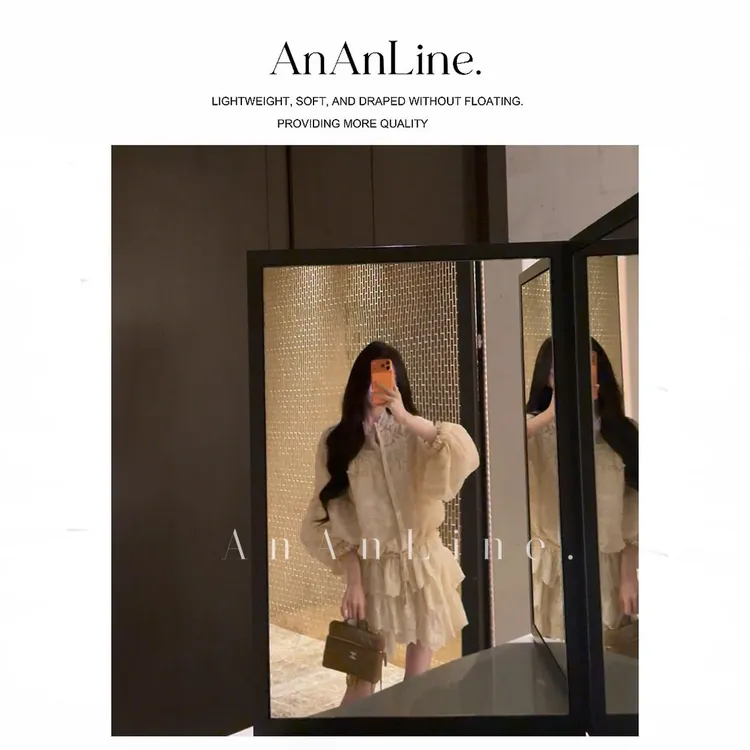 AnAnLine.【泡沫之夏】秀场款!弹力松紧腰法式蕾丝三件套套装含吊带