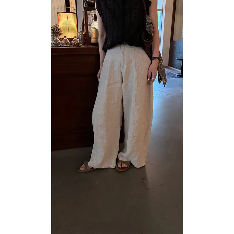 苏安家｜“乌木亚麻裤”夏日腔调 亚麻水洗半松紧腰宽松阔腿裤