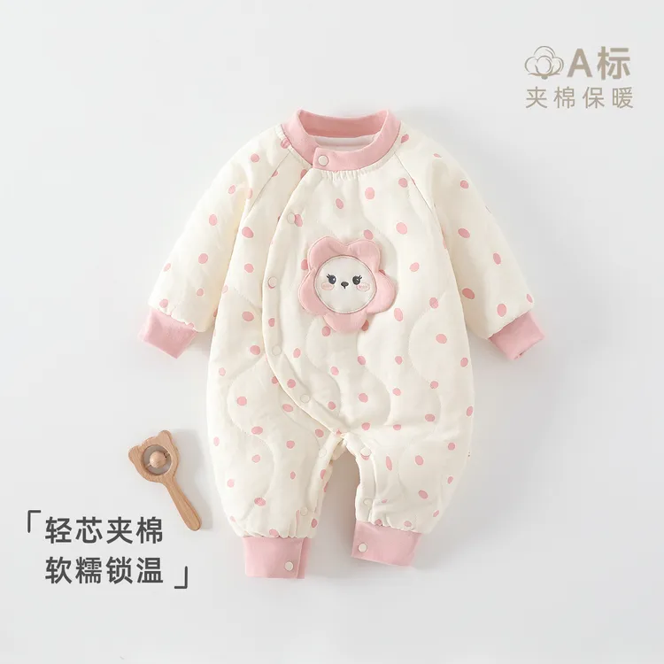 绗绣婴儿连体衣类秋冬100夹棉甜美圆点爬服宝宝哈衣安阳婴童装