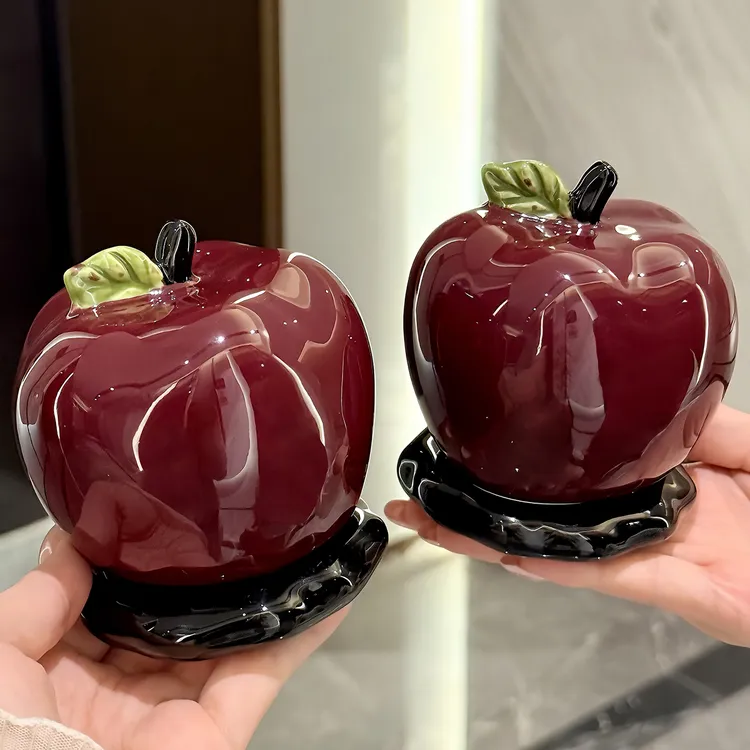 苹果牙签盒轻奢高级高颜值牙线收纳盒陶瓷家用摆件棉签盒牙签筒罐