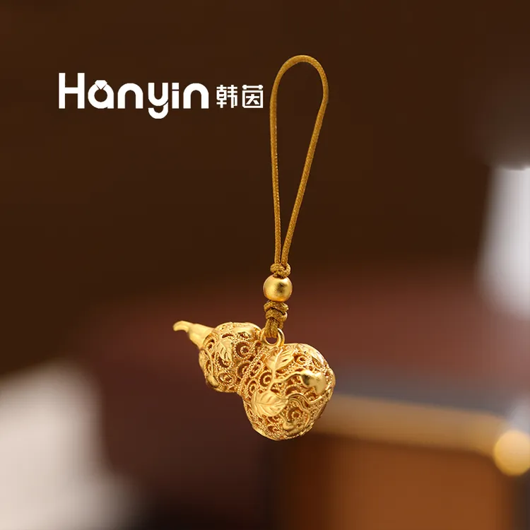 铜合金布艺吊坠 时尚百搭镂空爬藤葫芦磨砂珠珠手机挂件车挂饰品