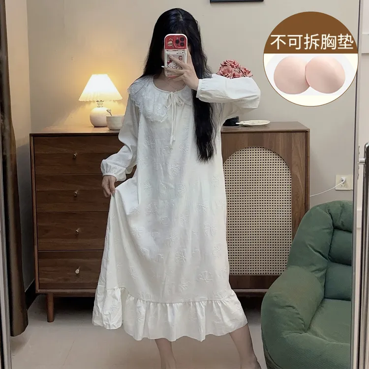 云朵棉睡衣女2025新款甜美风带胸垫连衣睡裙春秋季少女家居服
