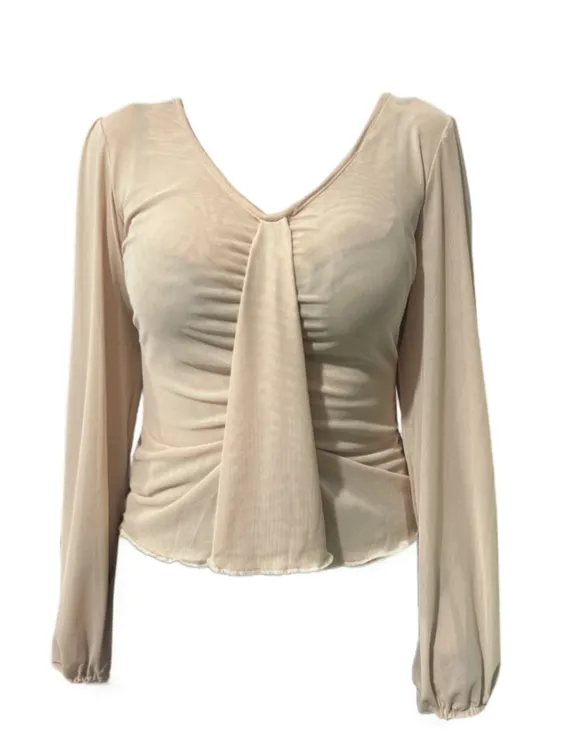 Amy家 微胖mm纯欲风网纱V领长袖T恤女秋季设计感别致绝美显瘦上衣