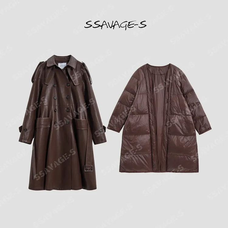 SSAVAGE“卡尔广场”鹅绒服羽绒服可拆卸内胆皮风衣 SS90922