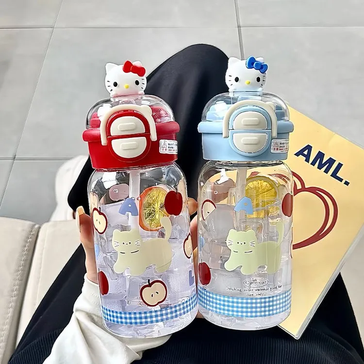 【来了】KT吸管双饮水杯卡通塑料杯学生生日礼物创意礼品爱人饰品