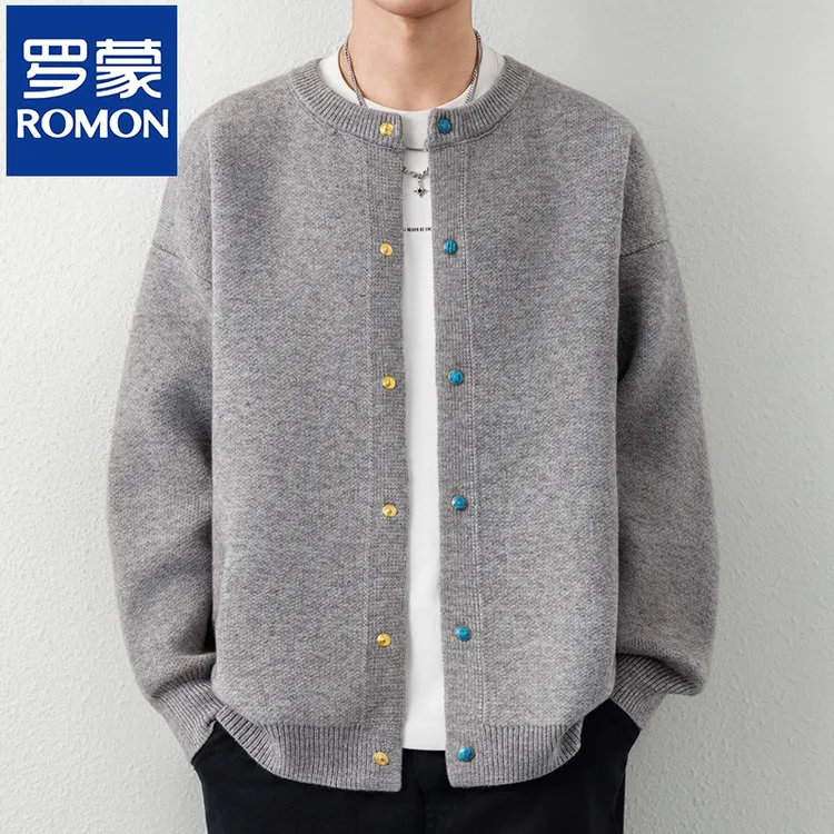 罗蒙针织开衫外套男士2025新款春秋季圆领毛衣夹克高级感外穿上衣