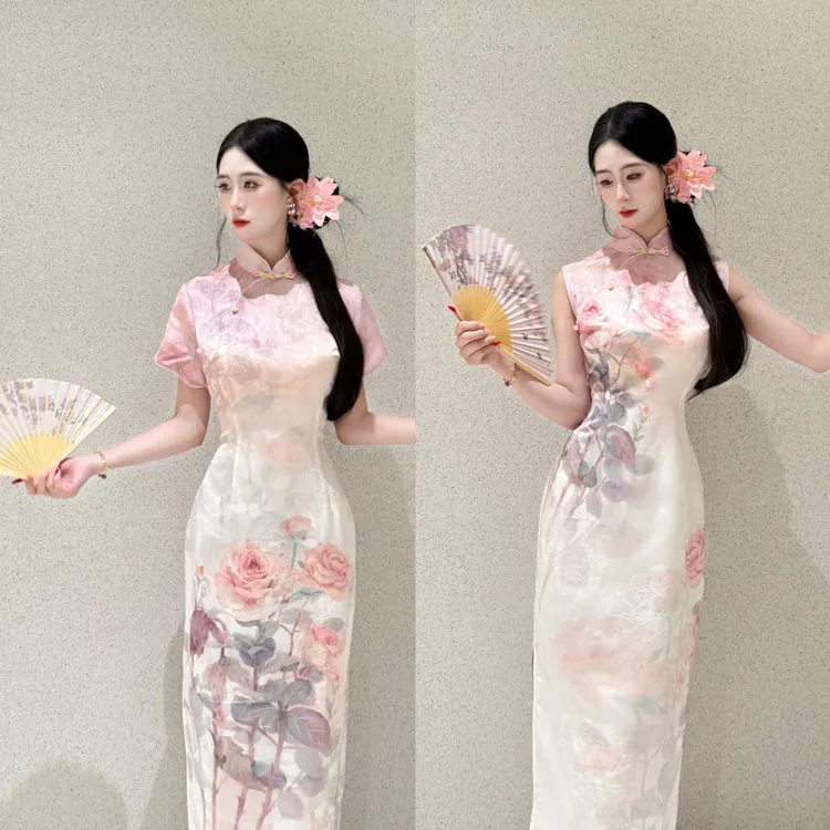 LHMknk1画报夫人原创自制国风金线定位江南风改良旗袍裙 花杯春露