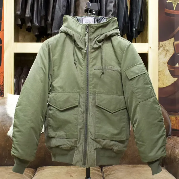 做旧连帽尼龙拼重磅棉飞行夹克短款自加热200克棉休闲保暖秋冬