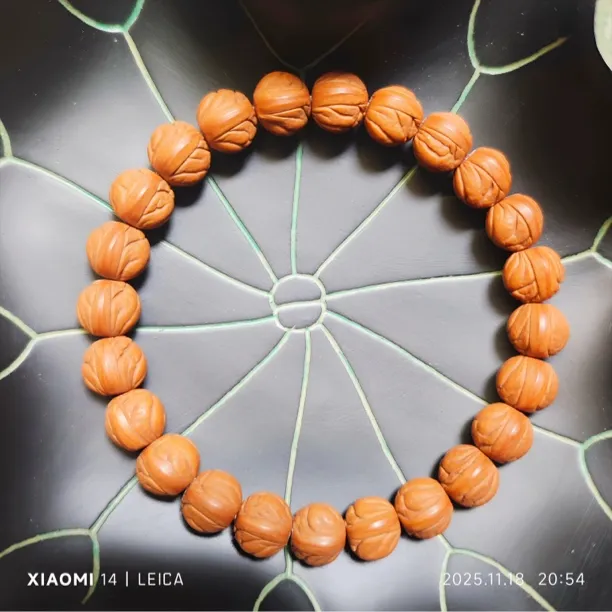 秦岭龙纹桃核玉龙脊手串24颗（10+毫米）