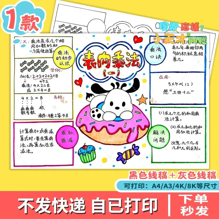 表内乘法思维导图电子模版小学生数学二年级上册四单元读书卡c712