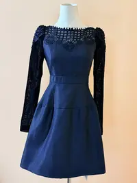 【十六定制】黑色蕾丝长袖轻奢小众名媛显瘦连衣裙45433