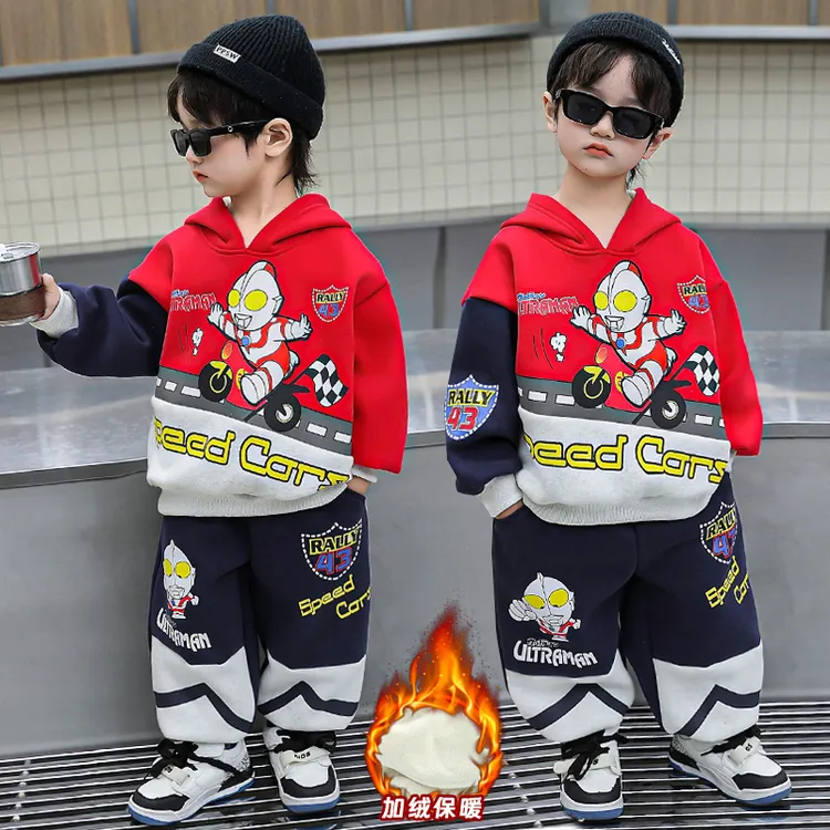 男童秋冬装新款加绒加厚套装2025年款宝宝奥特曼衣服潮酷痞帅童装