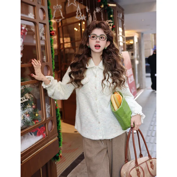 陈大器【旧书扉页】复古港风秋冬拼接长袖百搭上衣衬衫JP3629263