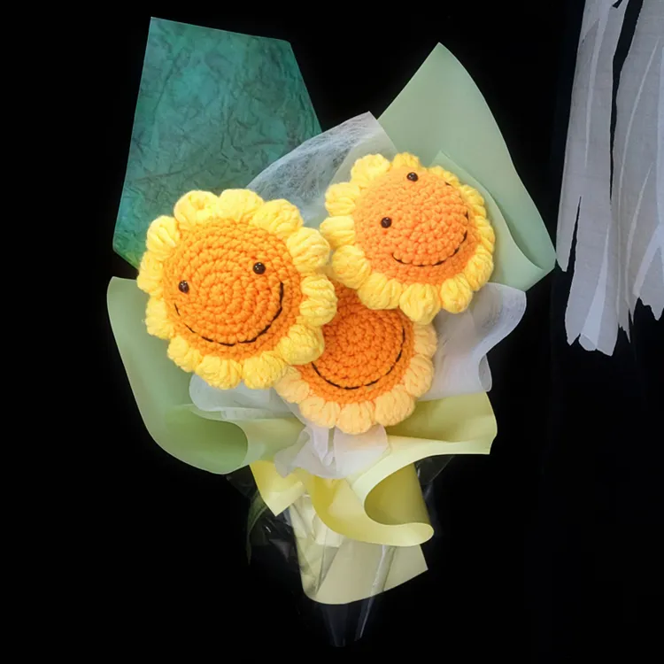 一举夺魁成品微笑脸向日葵手工编织仿真花中高考教师节毕业季礼物