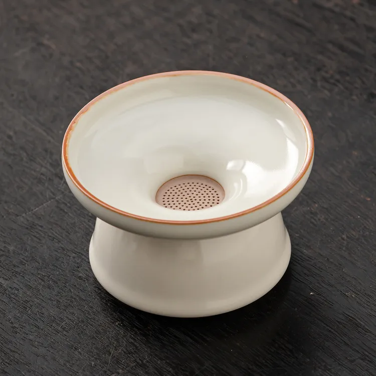 汝窑茶漏茶滤组家用功夫茶具过滤网一体全瓷茶叶过滤器公道杯盖碗