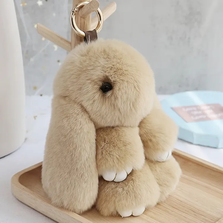 真獭兔毛装死兔真皮真毛皮草小兔子挂件车钥匙扣包包挂饰礼物