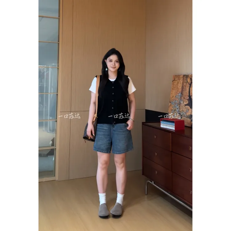 一口苏达 富士短裤 韩系ins痞帅炸街风女装时尚直筒显瘦百搭短裤