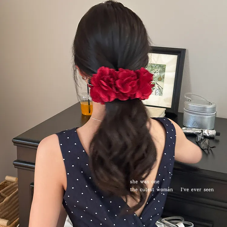 海洋奇缘美人鱼造型香蕉夹复古玫瑰花发夹女半扎发卡梦玲同款头饰