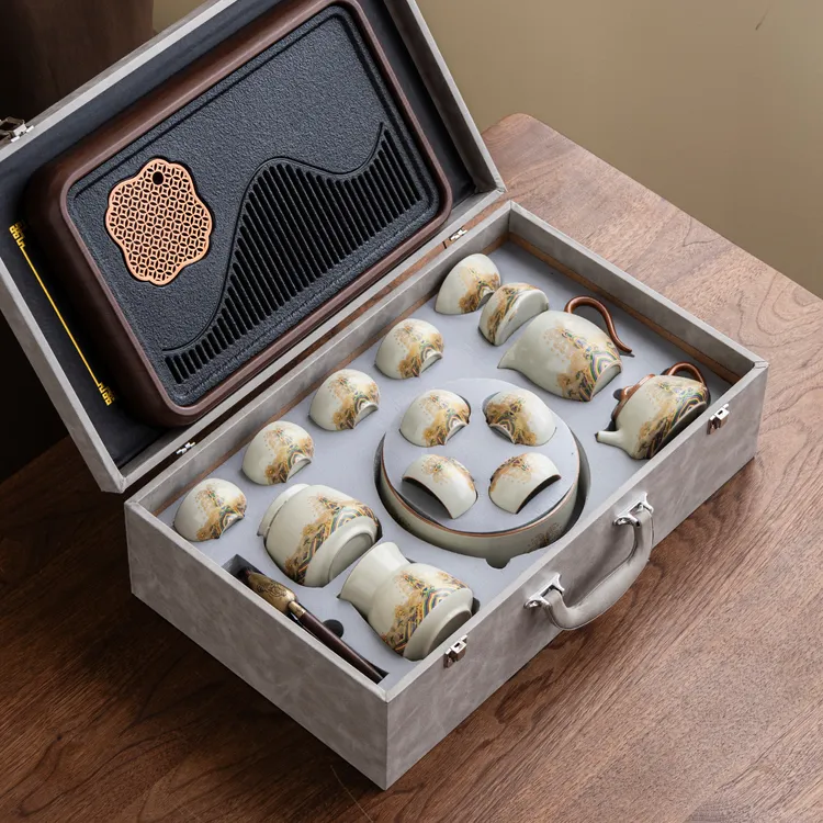 汝窑功夫茶具轻奢高档中式茶壶茶杯整套陶瓷泡茶专用中秋节伴手礼
