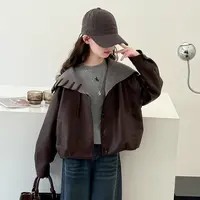 海军领皮衣外套女童秋新款韩系慵懒百搭减龄显瘦设计感上衣潮