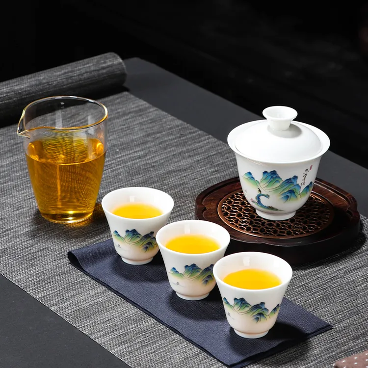 羊脂玉瓷功夫盖碗旅行茶具套组户外阳台出差车载旅游露营泡茶神器