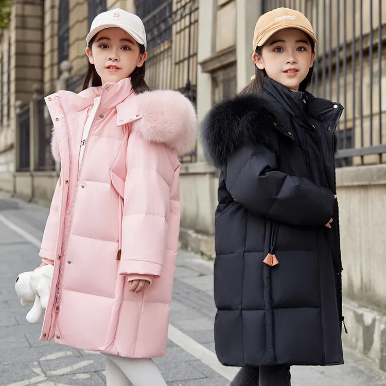 女童羽绒服2025新款洋气中大童加厚中长款过膝休闲羽绒冬装外套