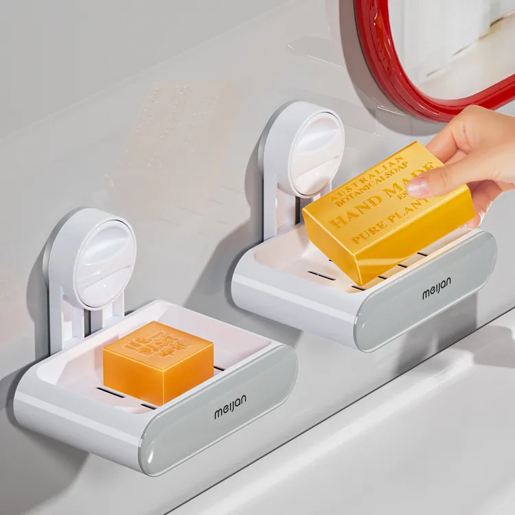 吸盘肥皂盒壁挂式沥水置物架免打孔浴室双层新款家用高级感香皂盒