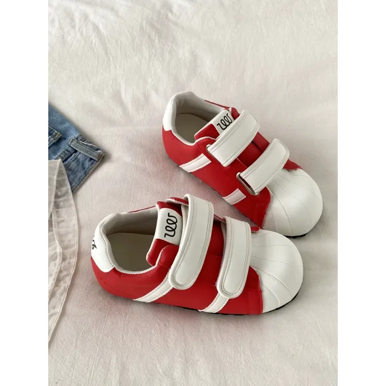 韩版丑萌红色贝壳头板鞋女2025新款秋季魔术贴德训鞋休闲运动鞋