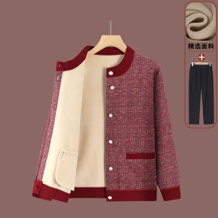 中老年妈妈装春秋款圆领针织衫开衫毛衣岁外套老太太奶奶衣服