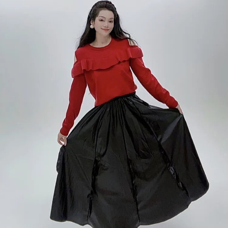 针织长袖荷叶边打底衫纯色宽松轻职风法式毛针织衫