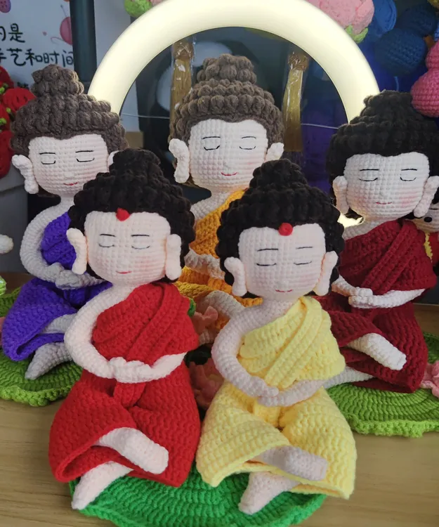 释迦摩尼大佛毛线钩织成品手工玫瑰花材料七彩葫芦娃钩织挂件成品