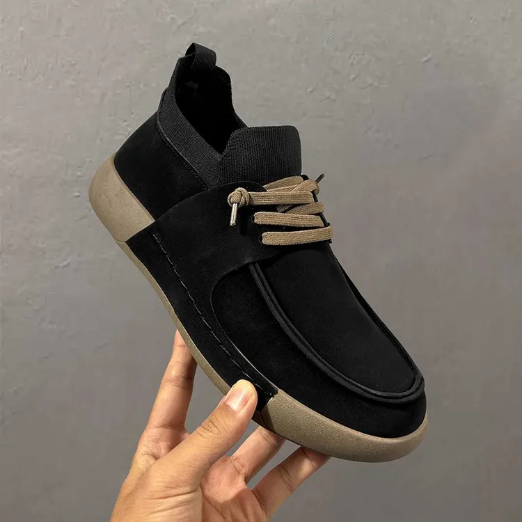 加绒新款软皮商务休闲脚蹬舒适圆头防滑百搭防臭软底皮鞋男鞋轻奢