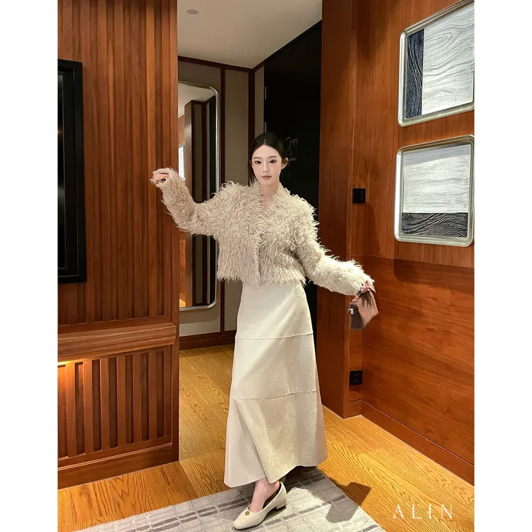 ALIN【挪威的森林】长袖立体卷毛开衫刷毛效果流苏针织外套AL5PZS37