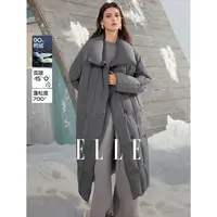 【ELLE】女装90白鸭绒立领羽绒服25冬新款宽松保暖过膝外套EY52554