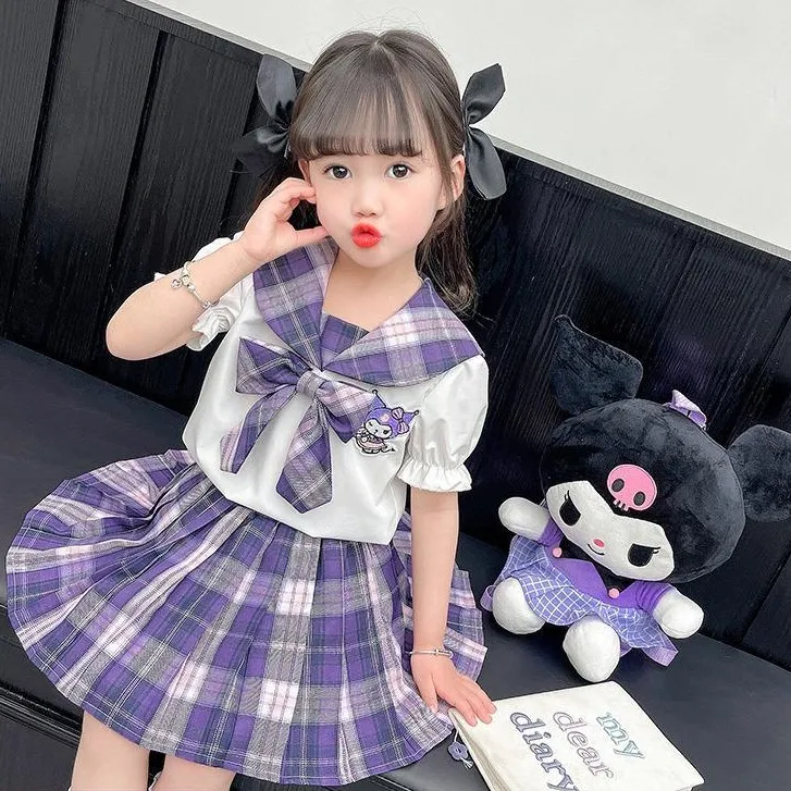 女童连衣裙夏季2026新款女孩学院风卡通裙子儿童夏装衬衫jk套装