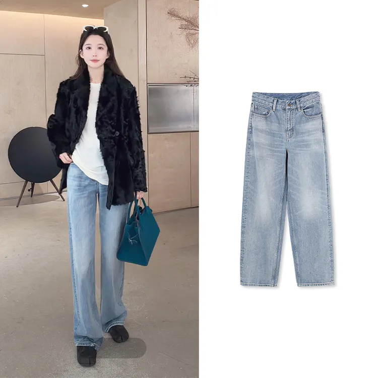 Z.blues【发了疯】 复古水洗百棉直筒牛仔长裤YZDFDG0321