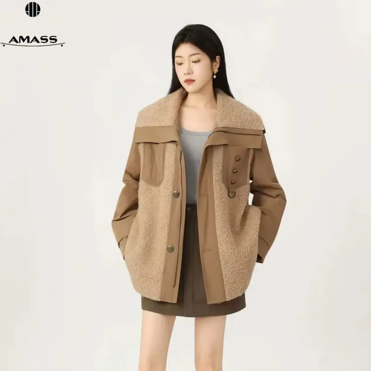 AMASS/阿玛施秋冬新款外套时髦小众设计翻领毛绒百搭外套 540007