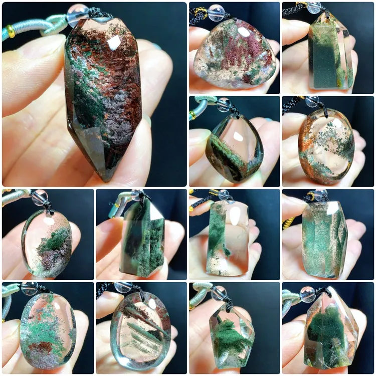 东海水晶天然绿幽灵原石随形吊坠男女款项链简约时尚百搭吊坠挂坠