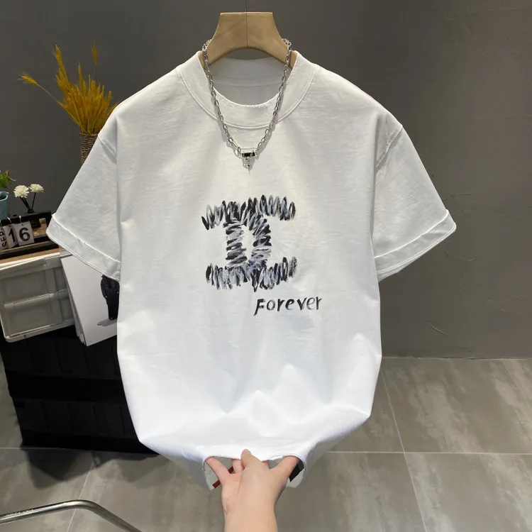 潮牌高克重纯棉手工涂鸦短袖T恤男2025年新款重磅宽松字母短袖T恤