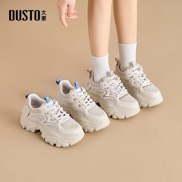 大东女2025年秋季新款休闲透气高跟增高系带百搭圆头运动鞋0321