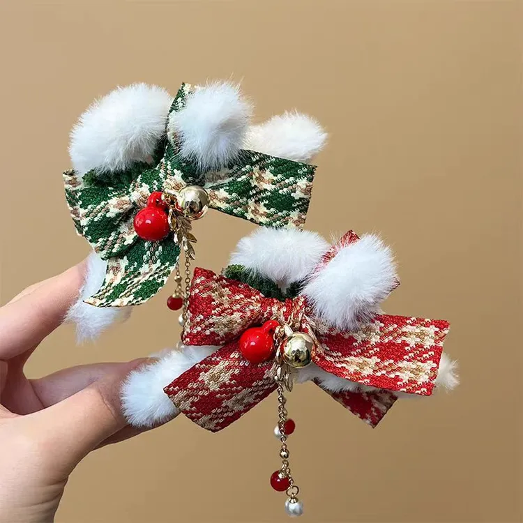 秋冬超仙抓夹欧美风发夹甜美风边夹圣诞抓夹中国风毛球红色鲨鱼夹